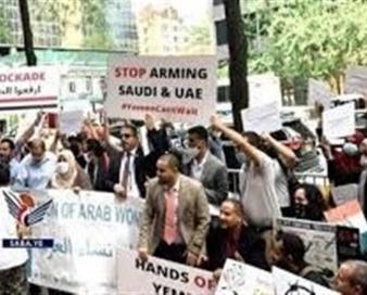 تظاهرات در منهتن آمریکا در محکومیت محاصره یمن و فرودگاه بین‌المللی صنعاء