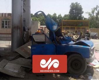 انفجار وانت نیسان در ایستگاه گاز سی ان جی استان گیلان